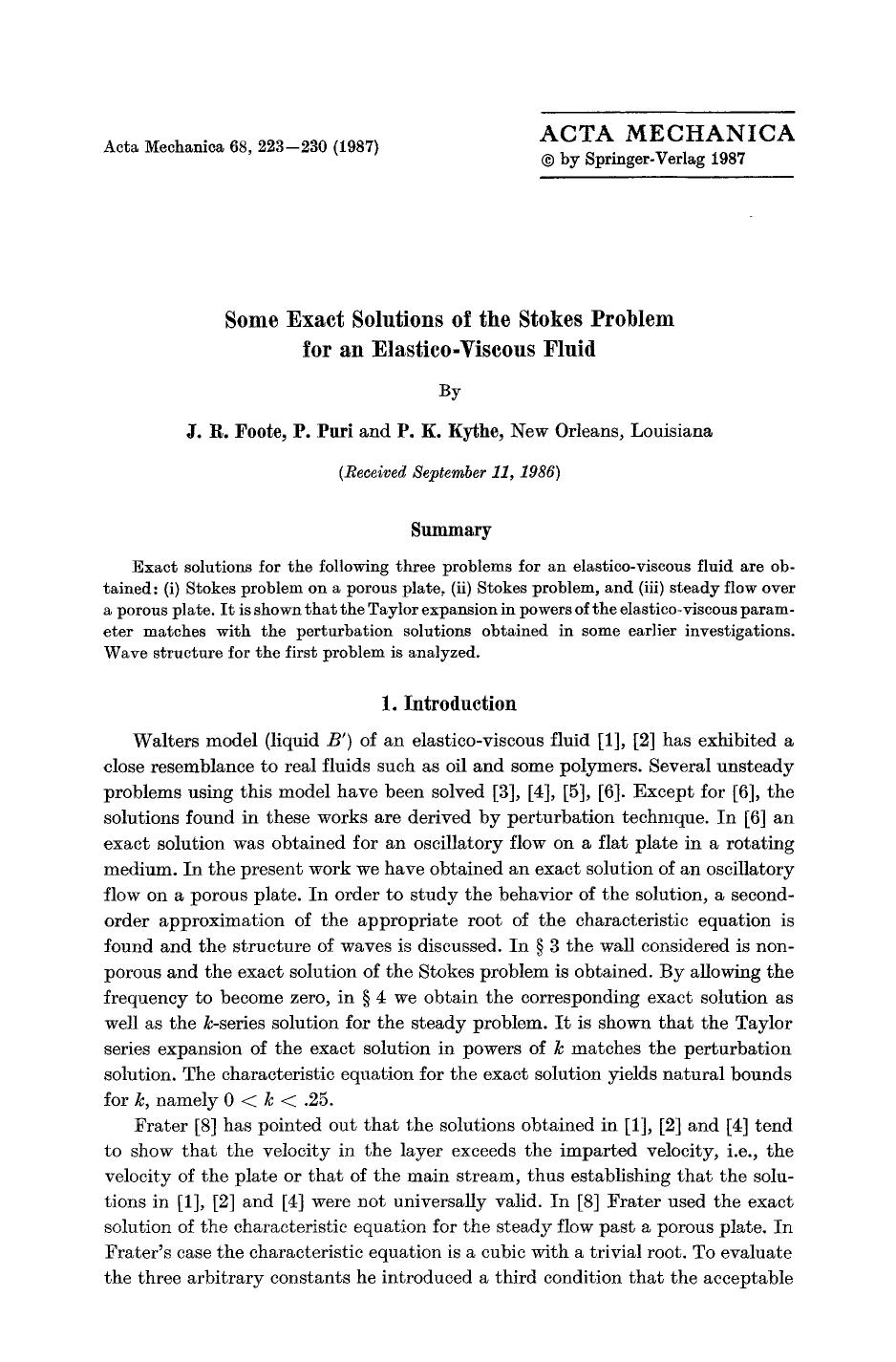 Some exact solutions of the stokes problem for an elastico-viscous fluid by Unknown