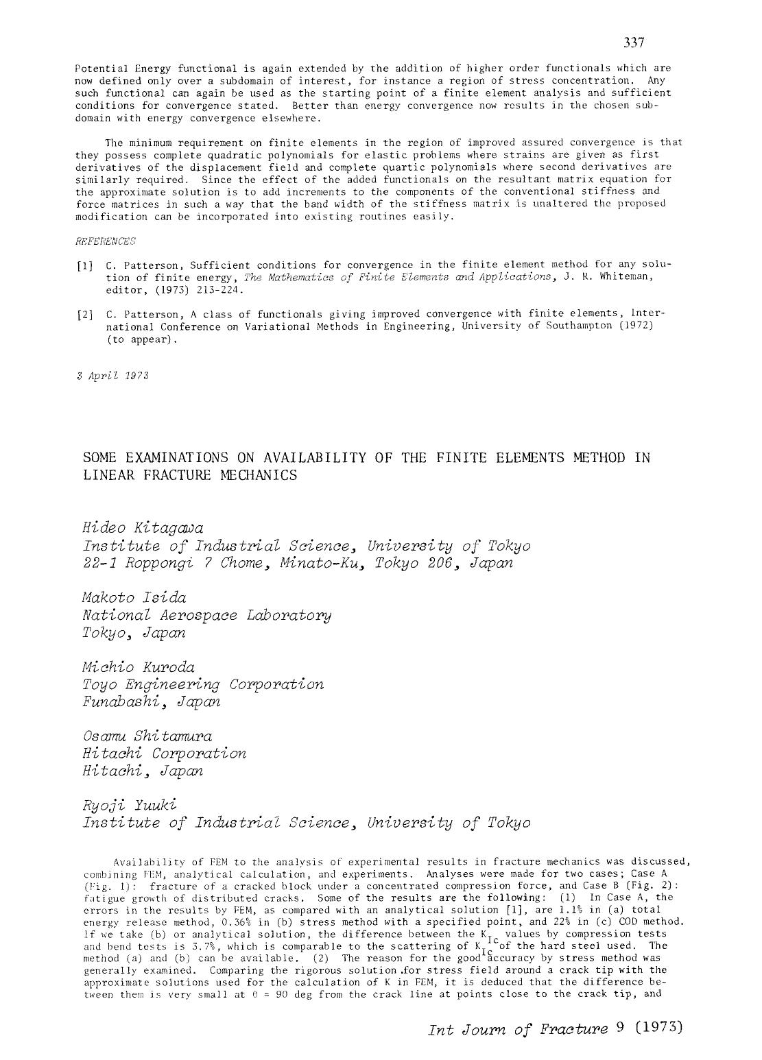 Some examinations on availability of the finite elements method in linear fracture mechanics by Unknown