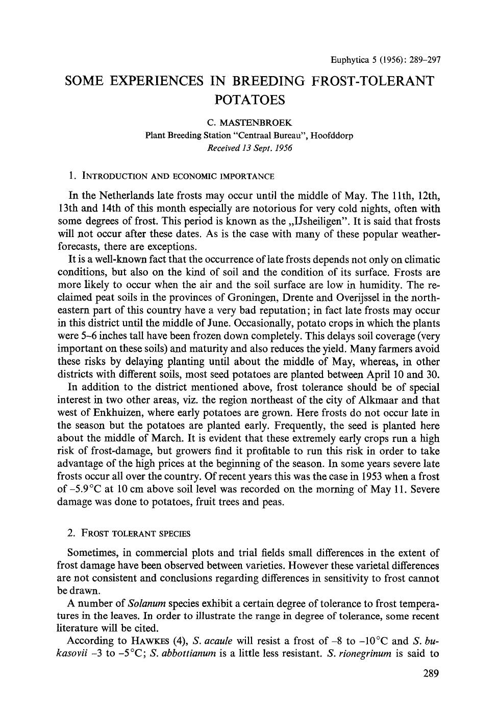 Some experiences in breeding frost-tolerant potatoes by Unknown