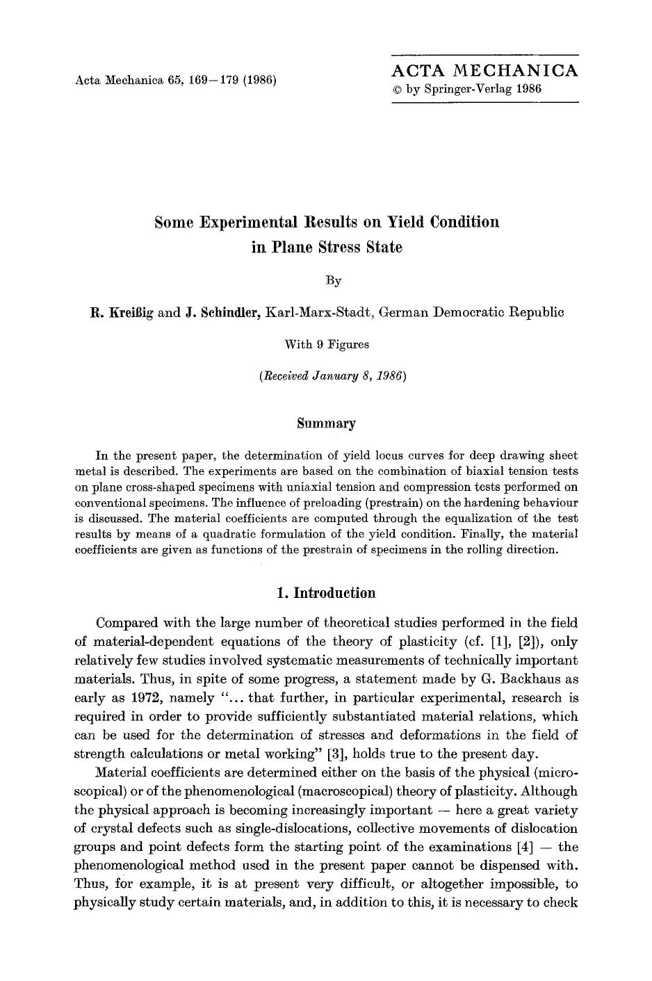 Some experimental results on yield condition in plane stress state by Unknown