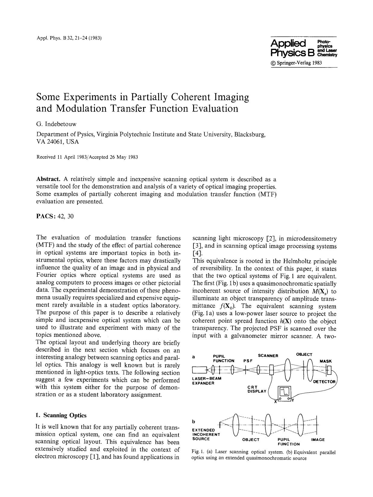 Some experiments in partially coherent imaging and modulation transfer function evaluation by Unknown