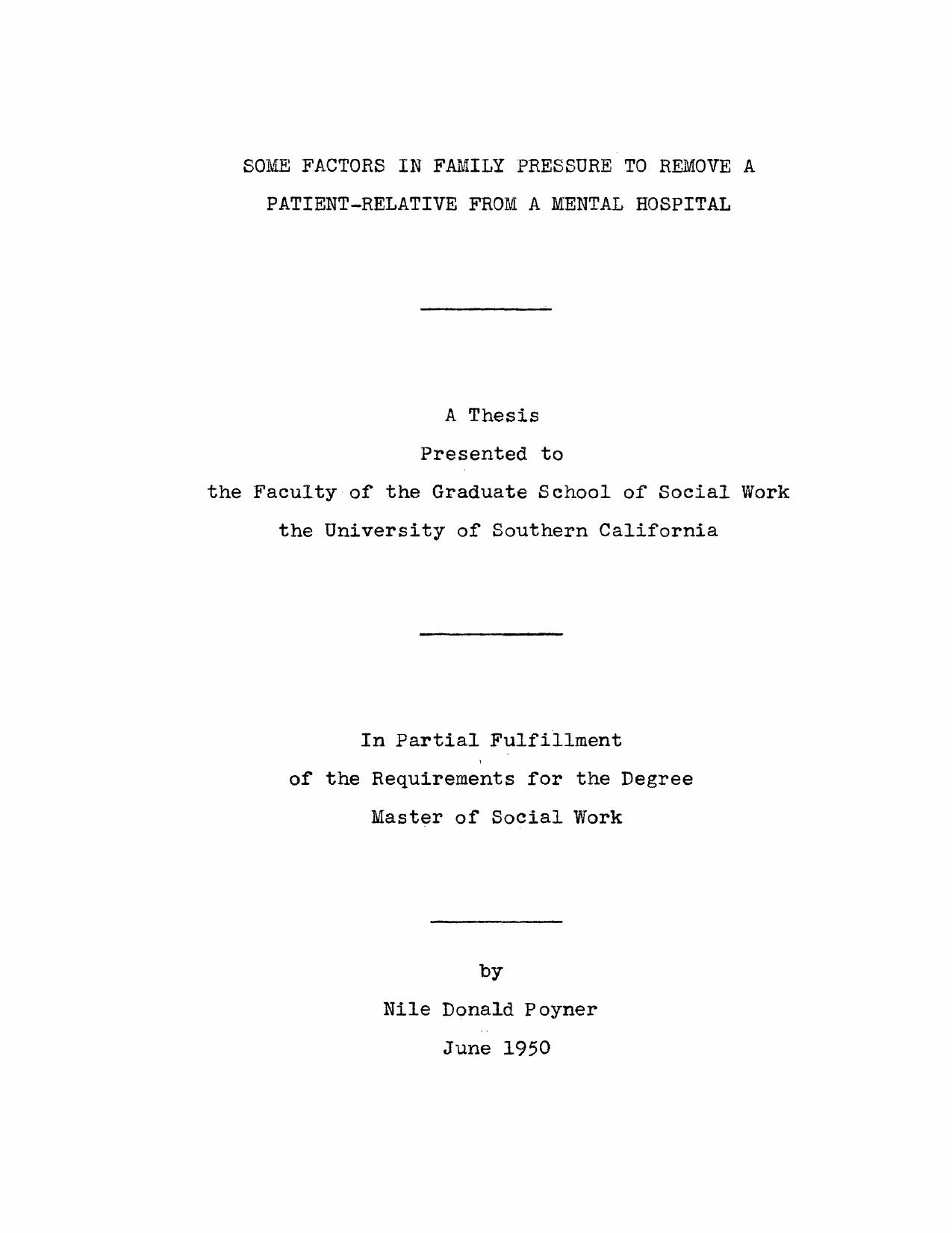 Some factors in family pressure to remove a patient-relative from a mental hospital by Poyner Nile Donald