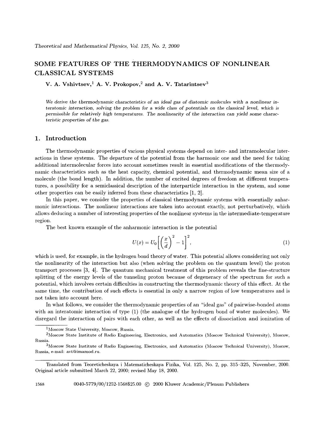 Some features of the thermodynamics of nonlinear classical systems by Unknown