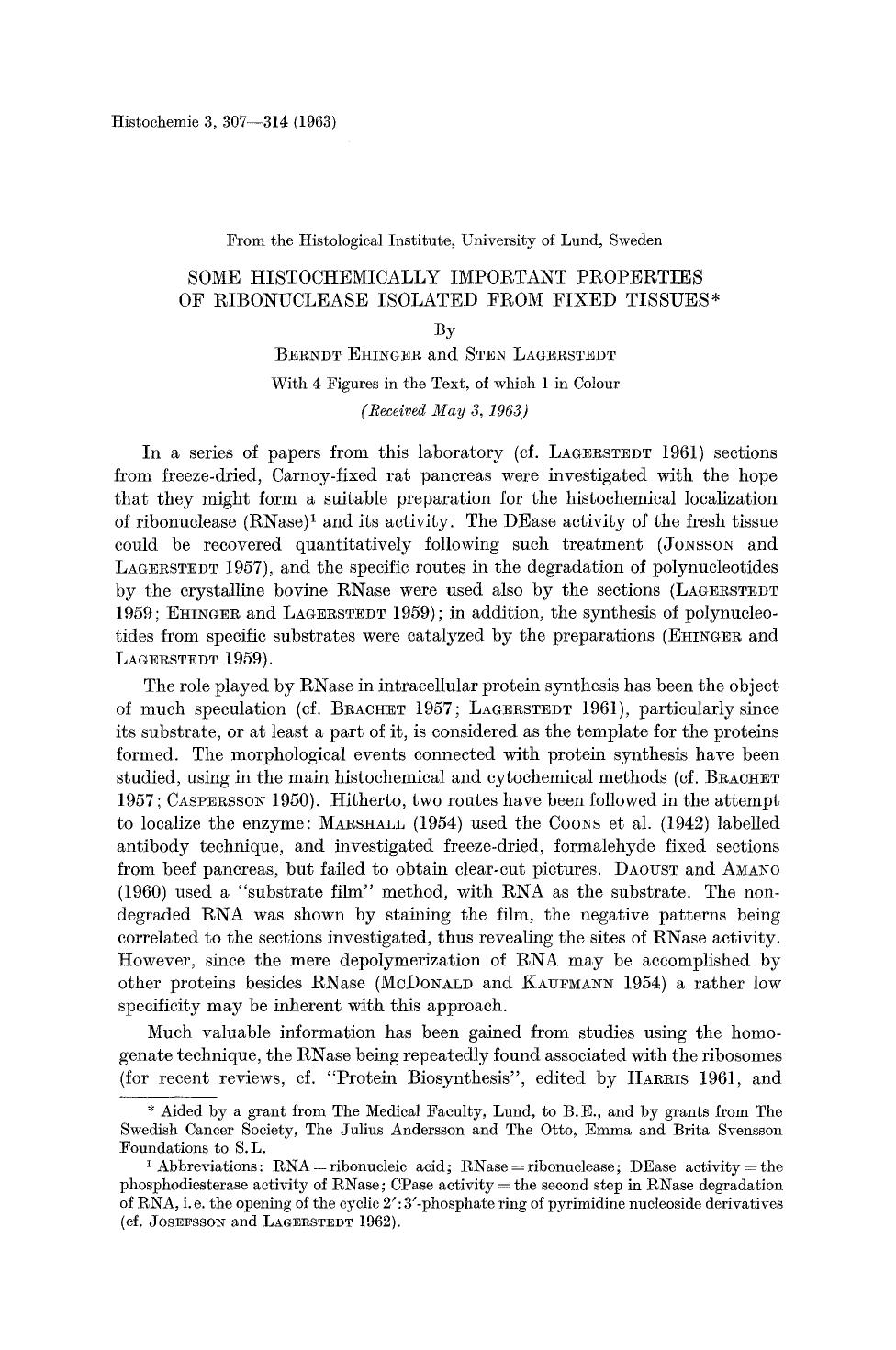 Some histochemically important properties of ribonuclease isolated from fixed tissues by Unknown
