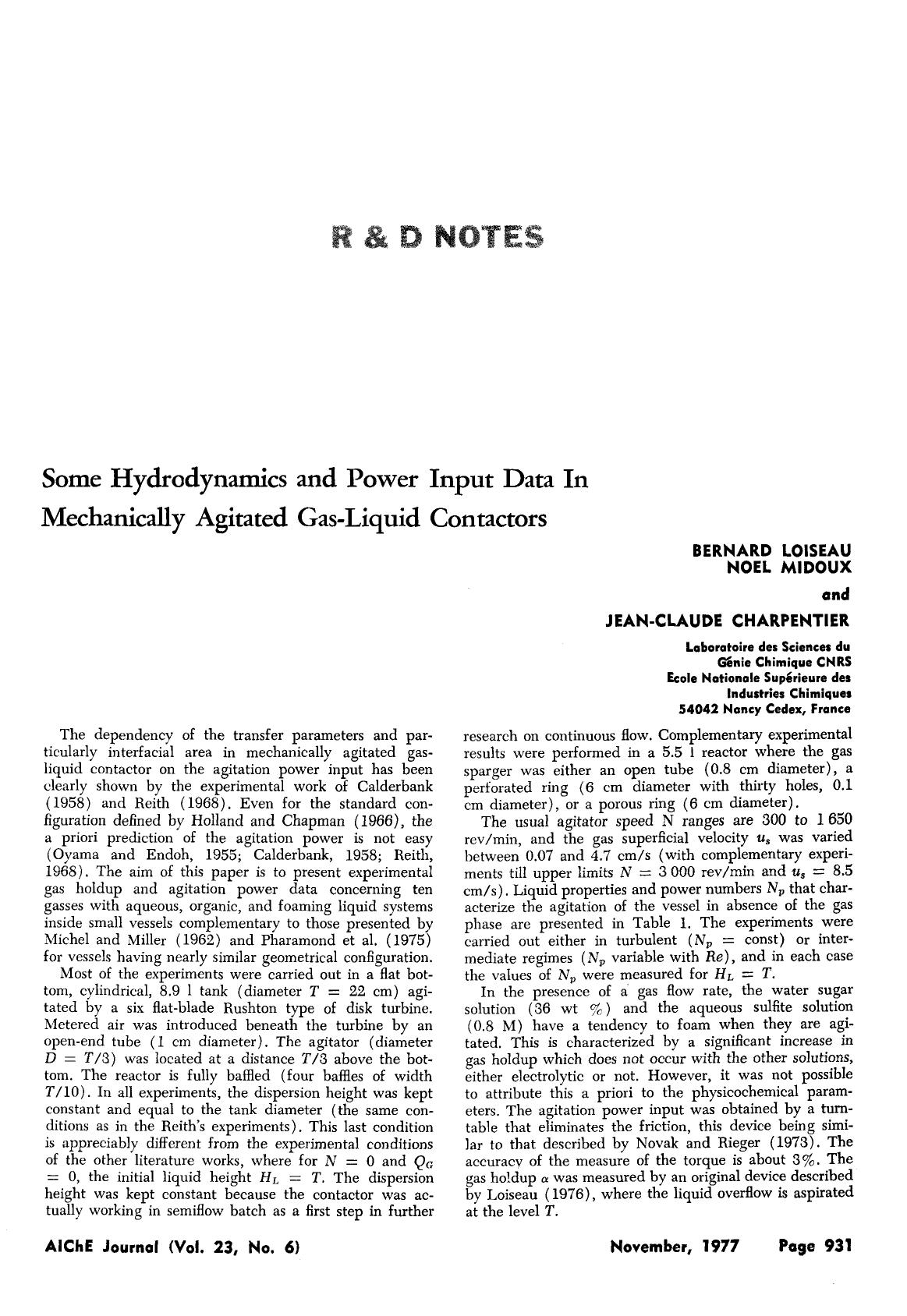 Some hydrodynamics and power input data in mechanically agitated gas-liquid contactors by Unknown