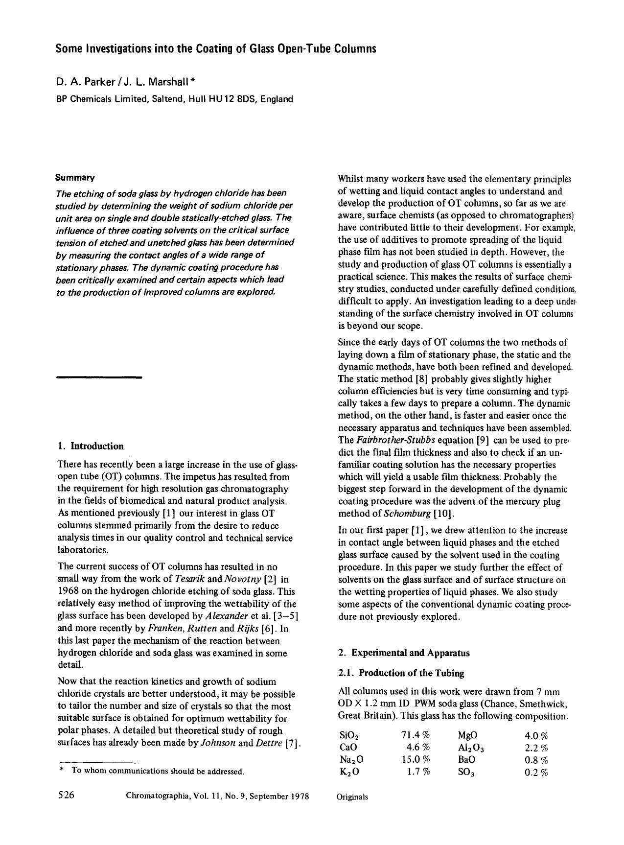 Some investigations into the coating of glass open-tube columns by Unknown