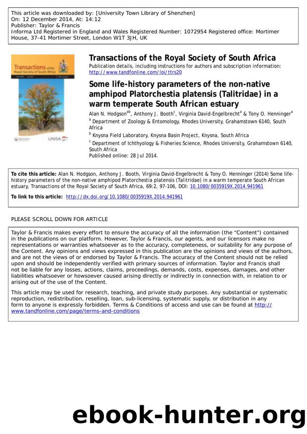 Some life-history parameters of the non-native amphipod Platorchestia platensis (Talitridae) in a warm temperate South African estuary by Unknown