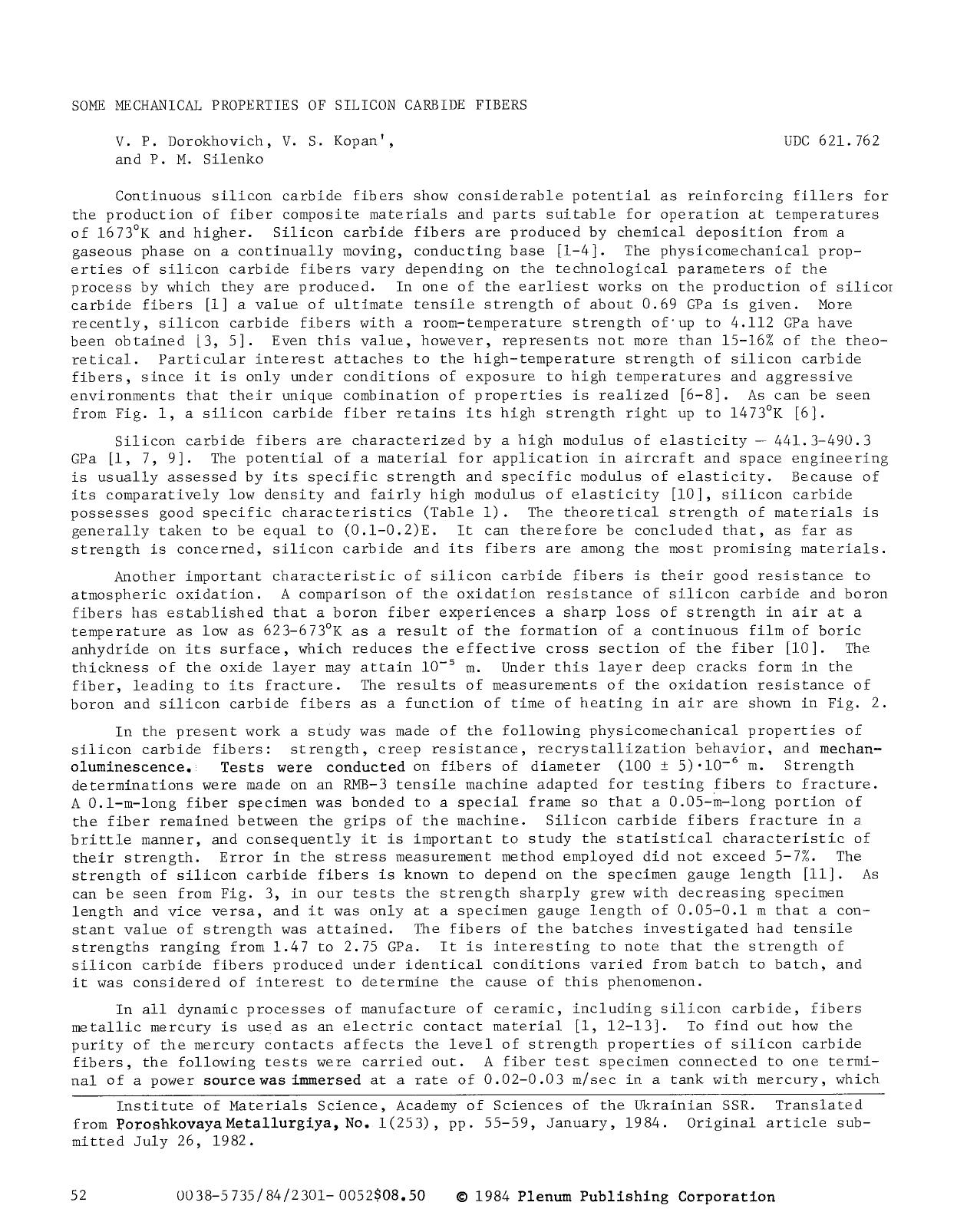 Some mechanical properties of silicon carbide fibers by Unknown