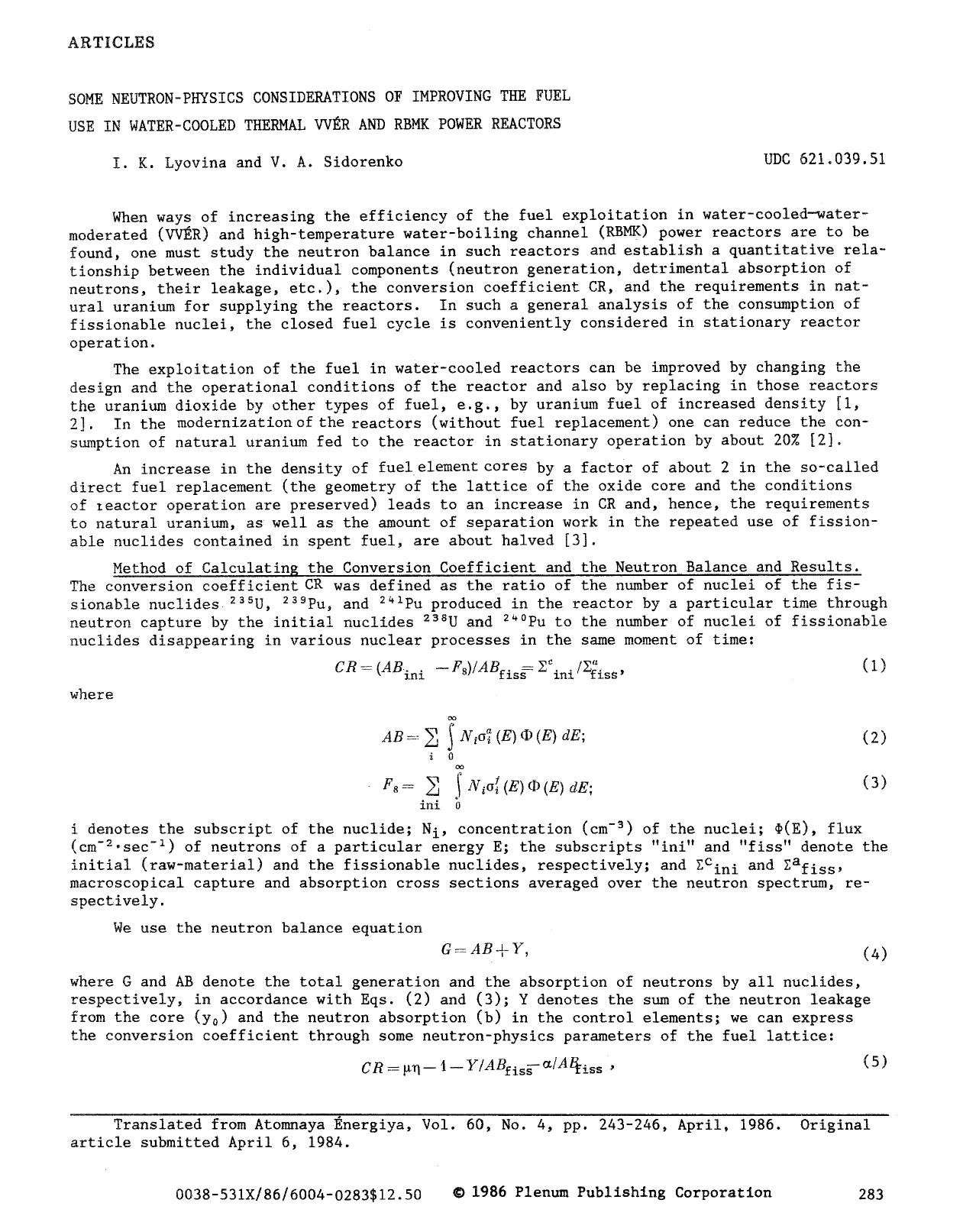 Some neutron-physics considerations of improving the fuel use in water-cooled thermal VVÉR and RBMK power reactors by Unknown