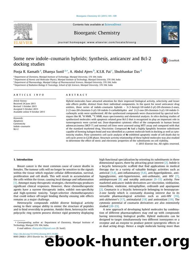Some new indoleÃ¢â¬âcoumarin hybrids; Synthesis, anticancer and Bcl-2 docking studies by Pooja R. Kamath & Dhanya Sunil & A. Abdul Ajees & K.S.R. Pai & Shubhankar Das