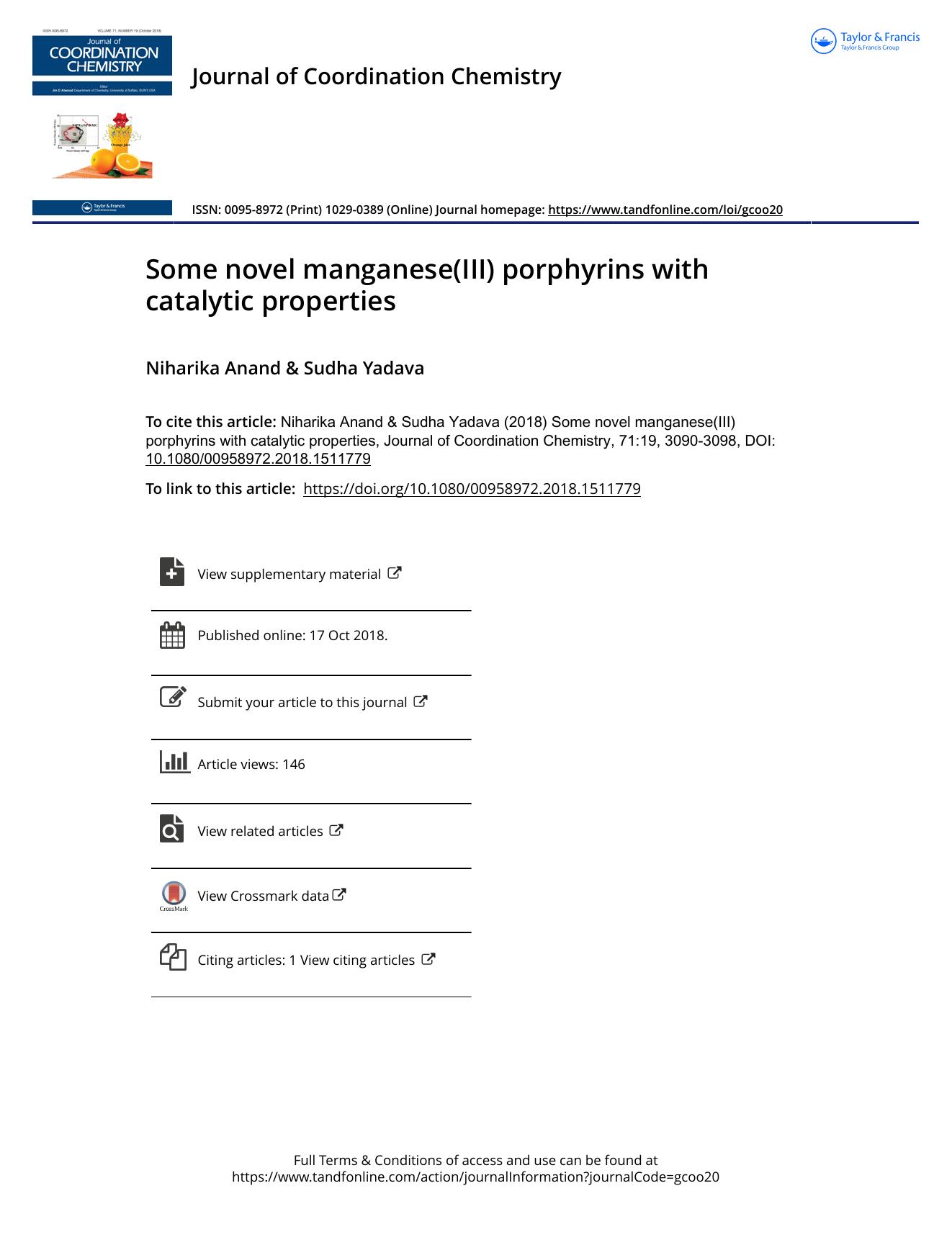 Some novel manganese(III) porphyrins with catalytic properties by Anand Niharika & Yadava Sudha