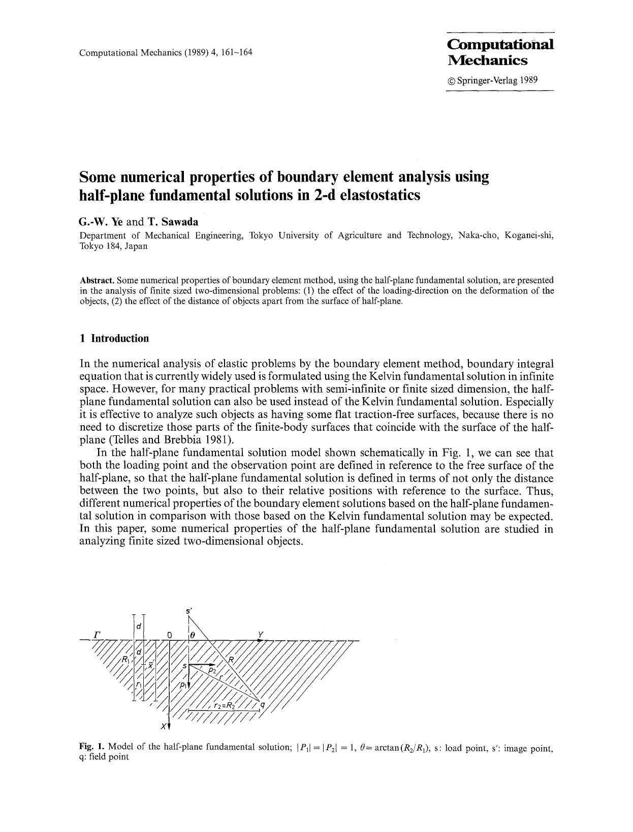 Some numerical properties of boundary element analysis using half-plane fundamental solutions in 2-d elastostatics by Unknown