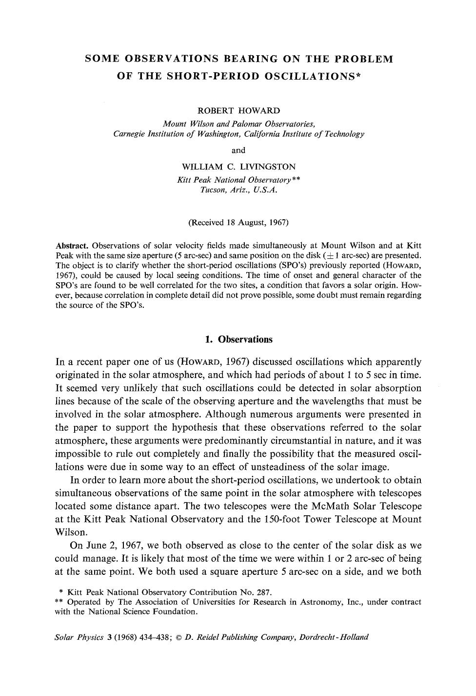 Some observations bearing on the problem of the short-period oscillations by Unknown