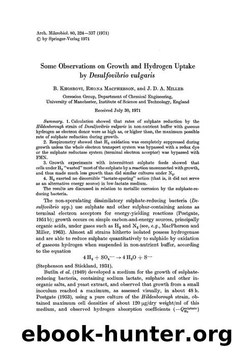 Some observations on growth and hydrogen uptake by <Emphasis Type="Italic">Desulfovibrio vulgaris<Emphasis> by Unknown