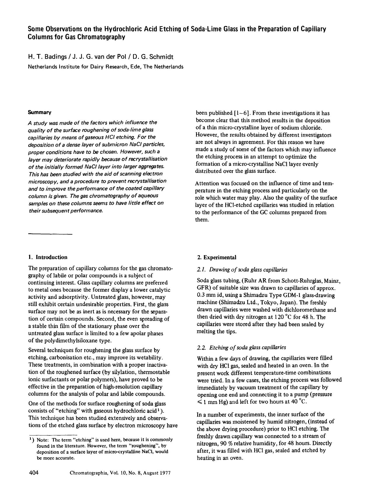 Some observations on the hydrochloric acid etching of soda-lime glass in the preparation of capillary columns for gas chromatography by Unknown