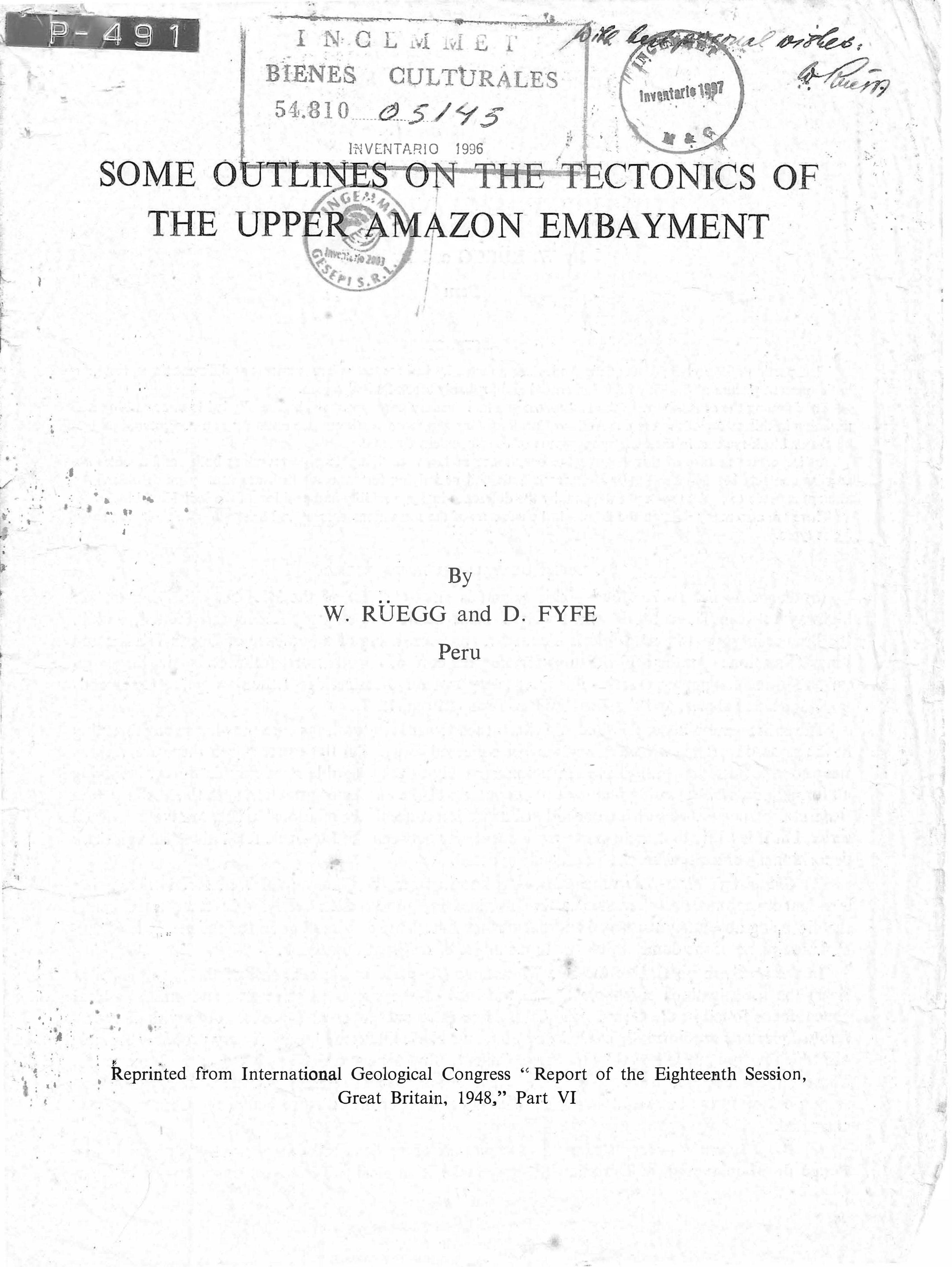 Some outlines on the tectonics of the Upper Amazon embayment by W. Rüegg & D. Fyfe