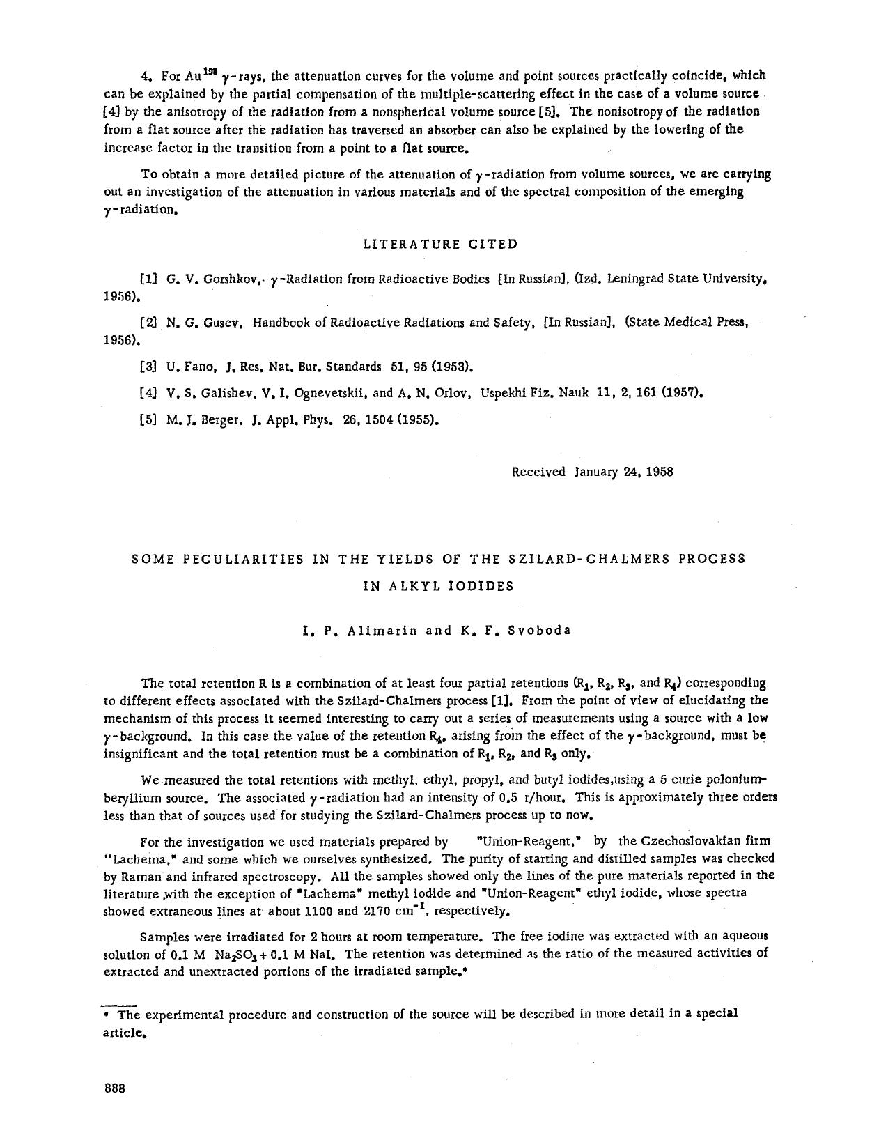 Some peculiarities in the yields of the Szilard-Chalmers process in alkyl iodides by Unknown