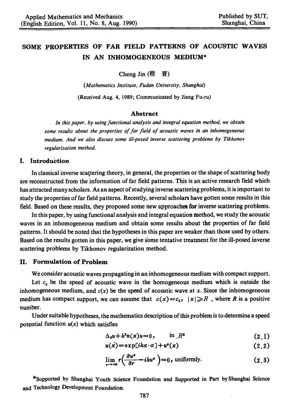 Some properties of far field patterns of acoustic waves in an inhomogeneous medium by Unknown