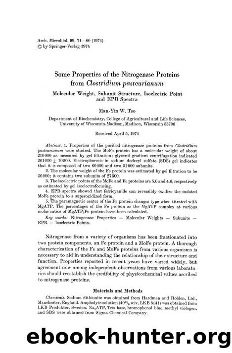 Some properties of the nitrogenase proteins from <Emphasis Type="Italic">Clostridium pasteurianum <Emphasis> by Unknown