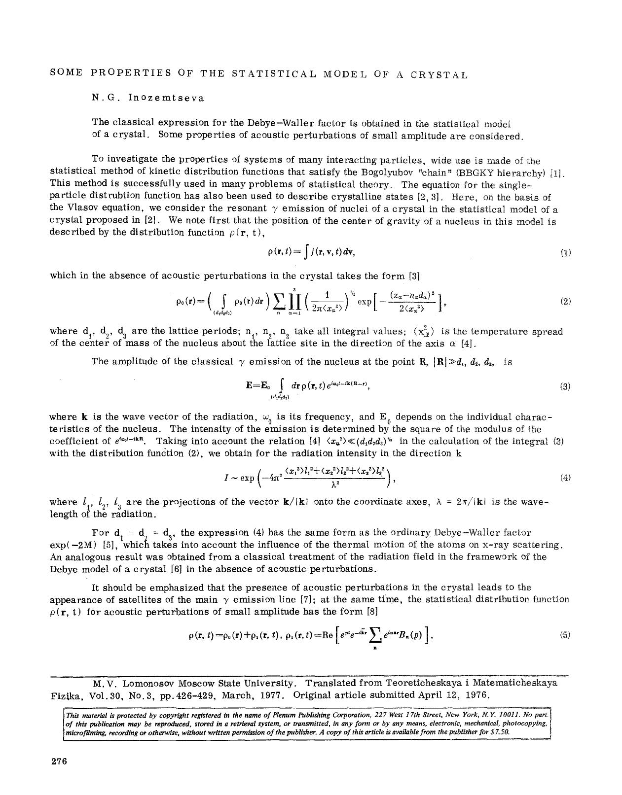 Some properties of the statistical model of a crystal by Unknown