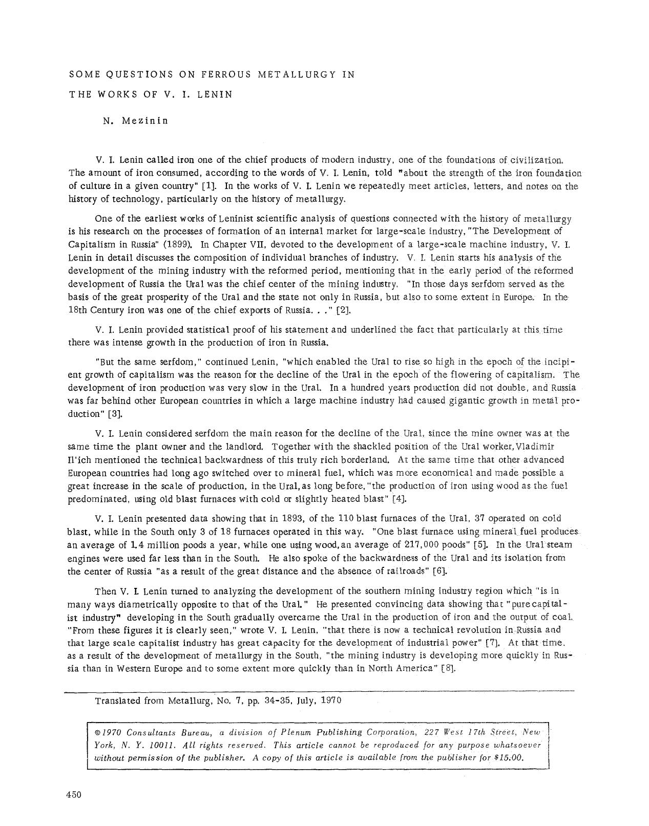 Some questions on ferrous metallurgy in the works of V. I. Lenin by Unknown