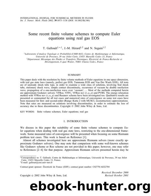 Some recent finite volume schemes to compute Euler equations using real gas EOS by Unknown