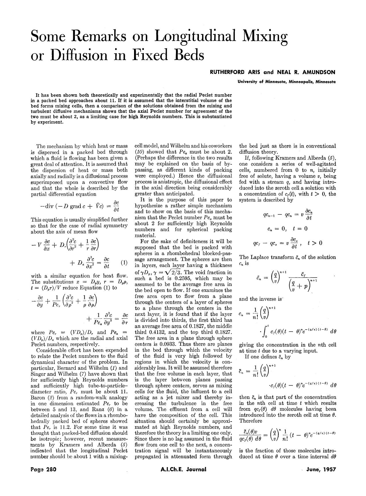 Some remarks on longitudinal mixing or diffusion in fixed beds by Unknown
