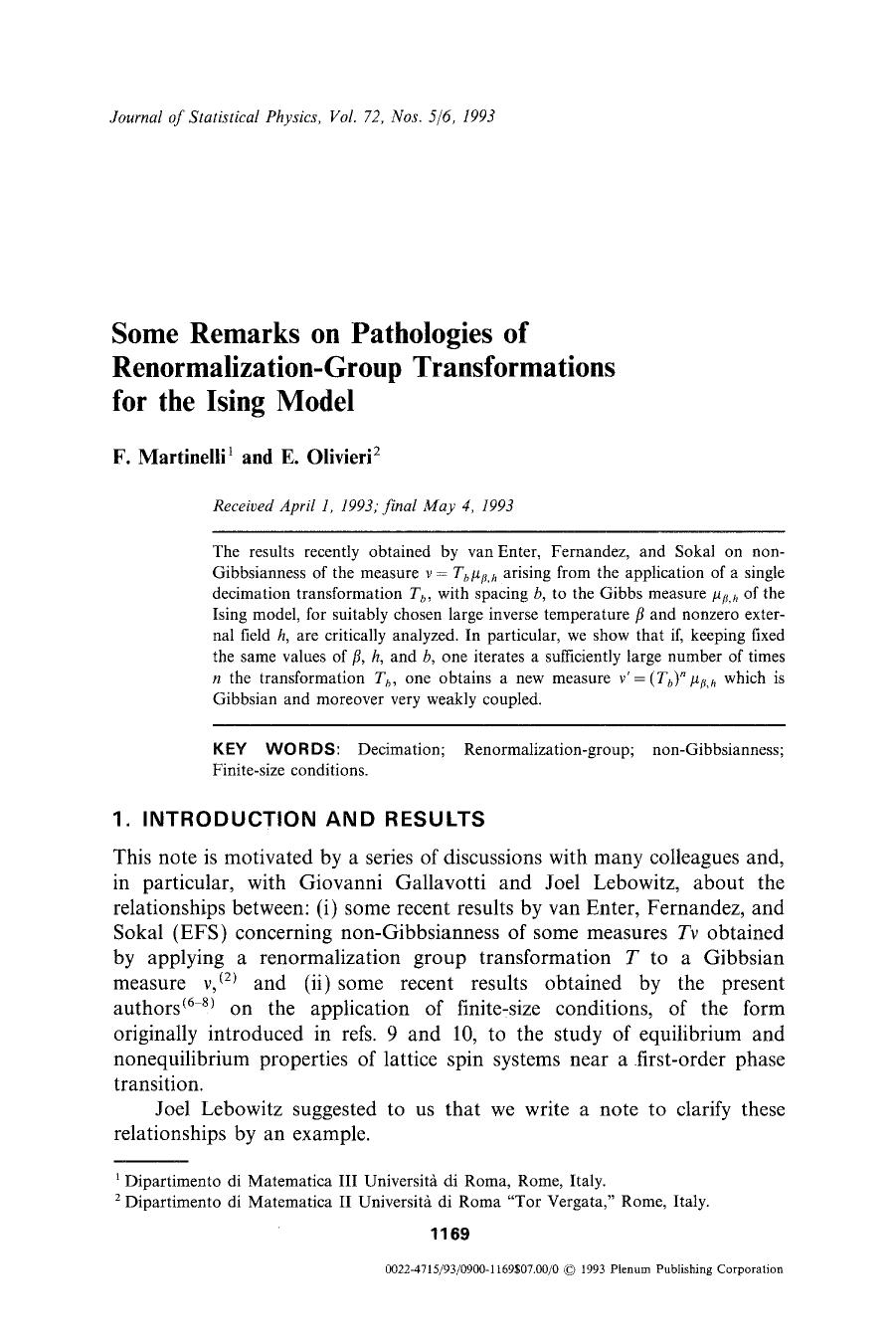 Some remarks on pathologies of renormalization-group transformations for the Ising model by Unknown