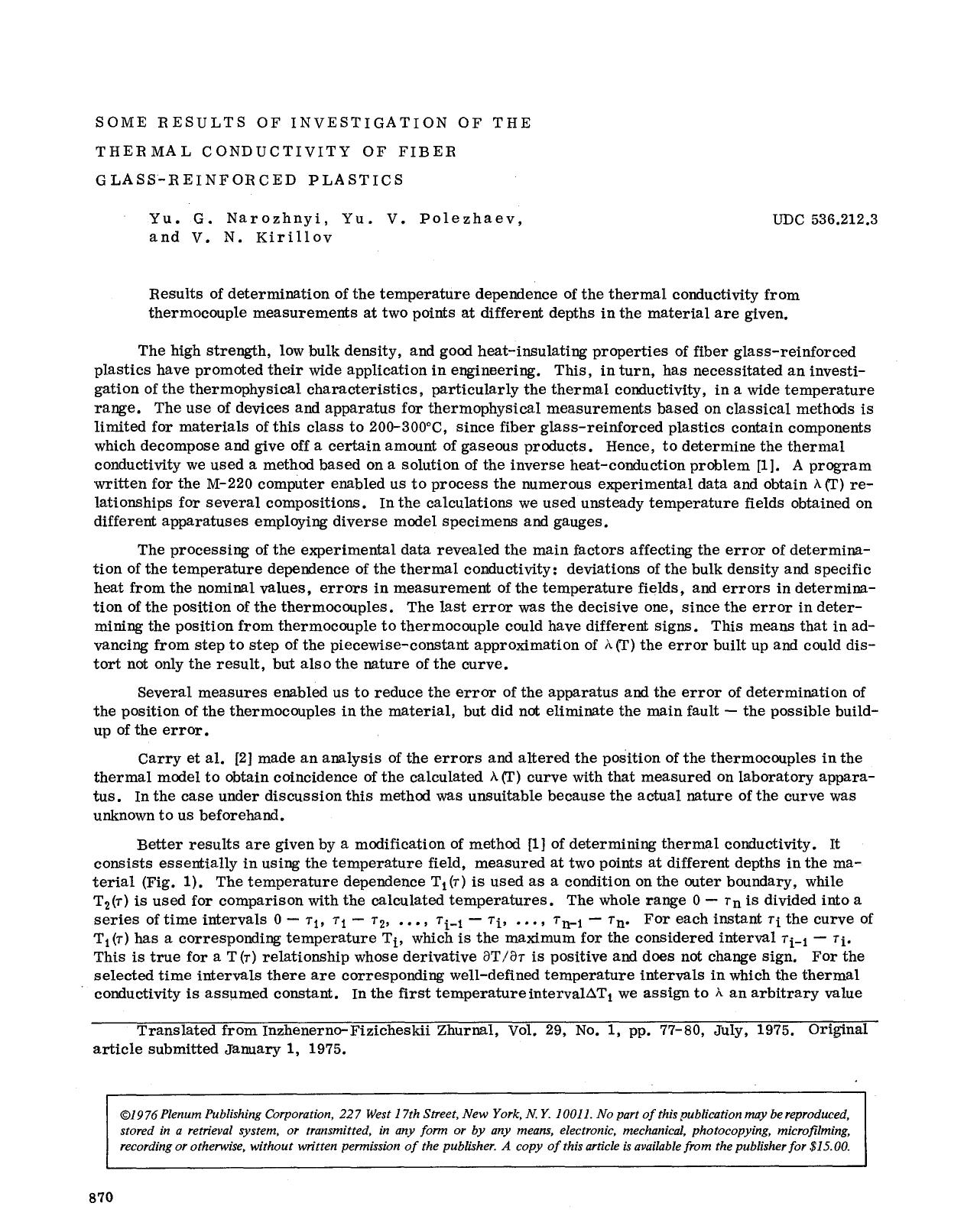 Some results of investigation of the thermal conductivity of fiber glass-reinforced plastics by Unknown