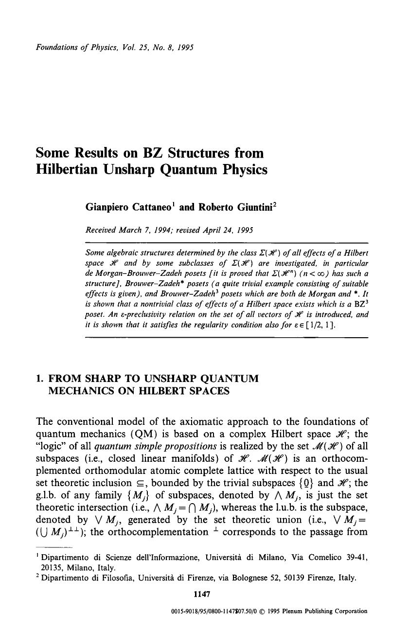 Some results on BZ structures from Hilbertian unsharp quantum physics by Unknown
