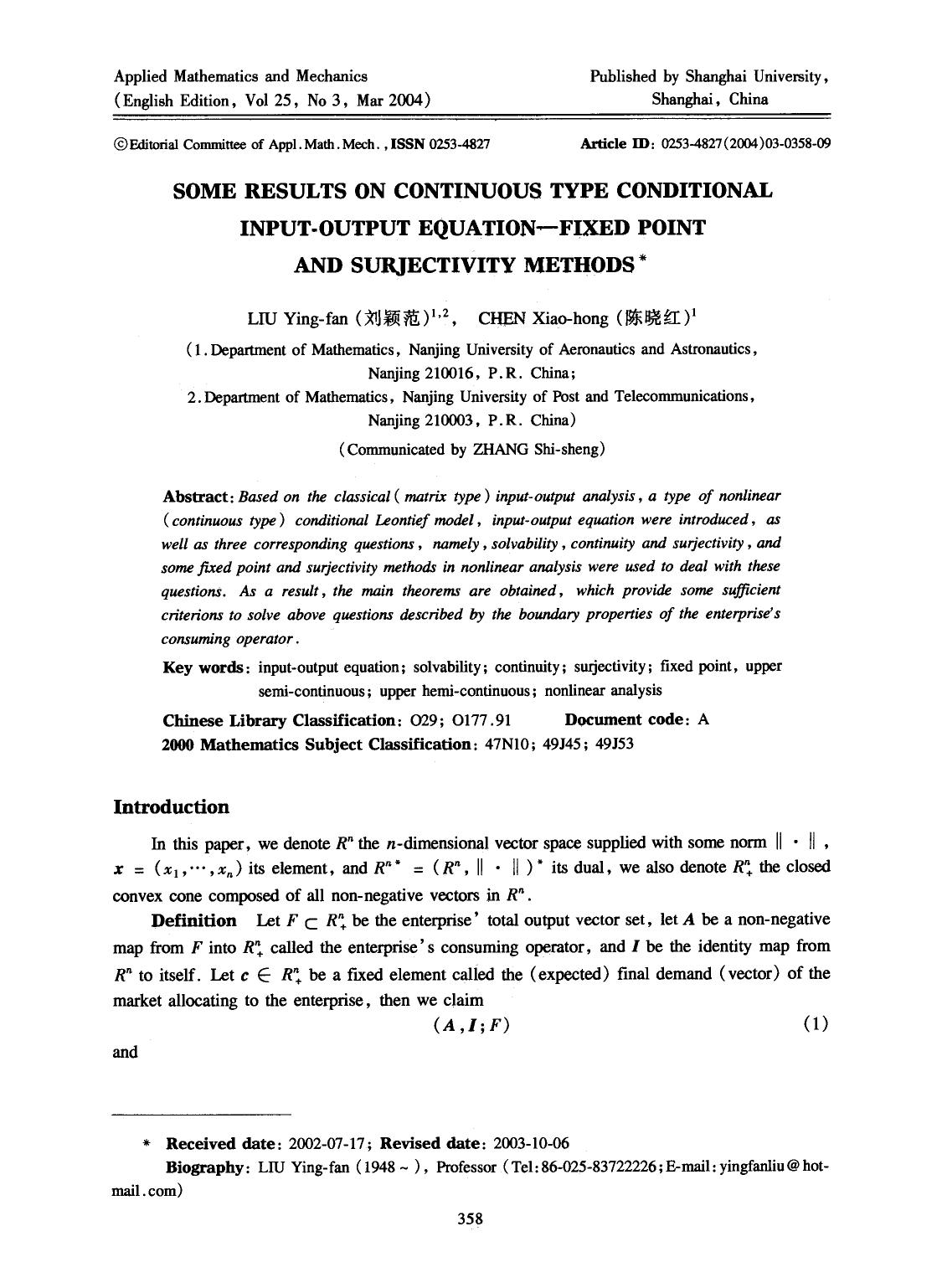 Some results on continuous type conditional input-output equation—Fixed point and surjectivity methods by Unknown