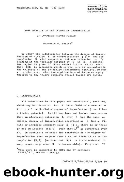 Some results on the degree of imperfection of complete valued fields by Unknown