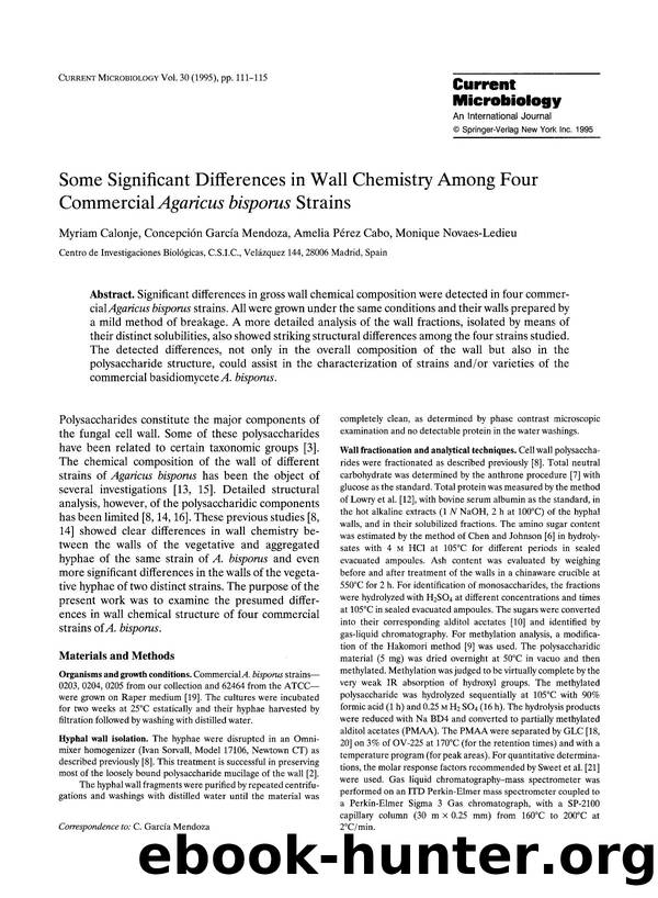 Some significant differences in wall chemistry among four commercial <Emphasis Type="Italic">Agaricus bisporus<Emphasis> strains by Unknown