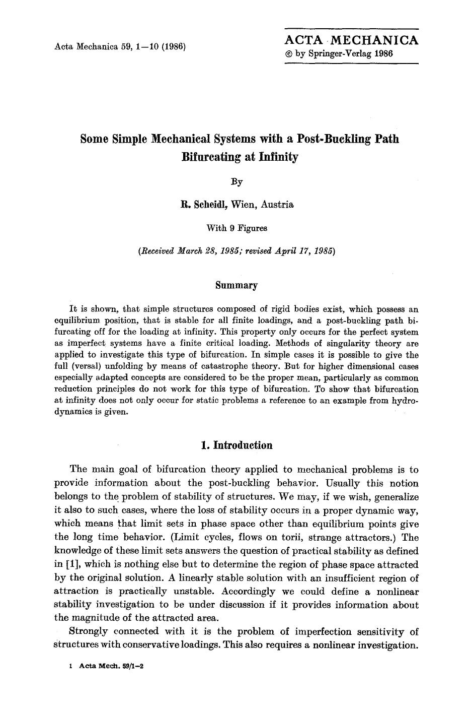 Some simple mechanical systems with a post-buckling path bifurcating at infinity by Unknown