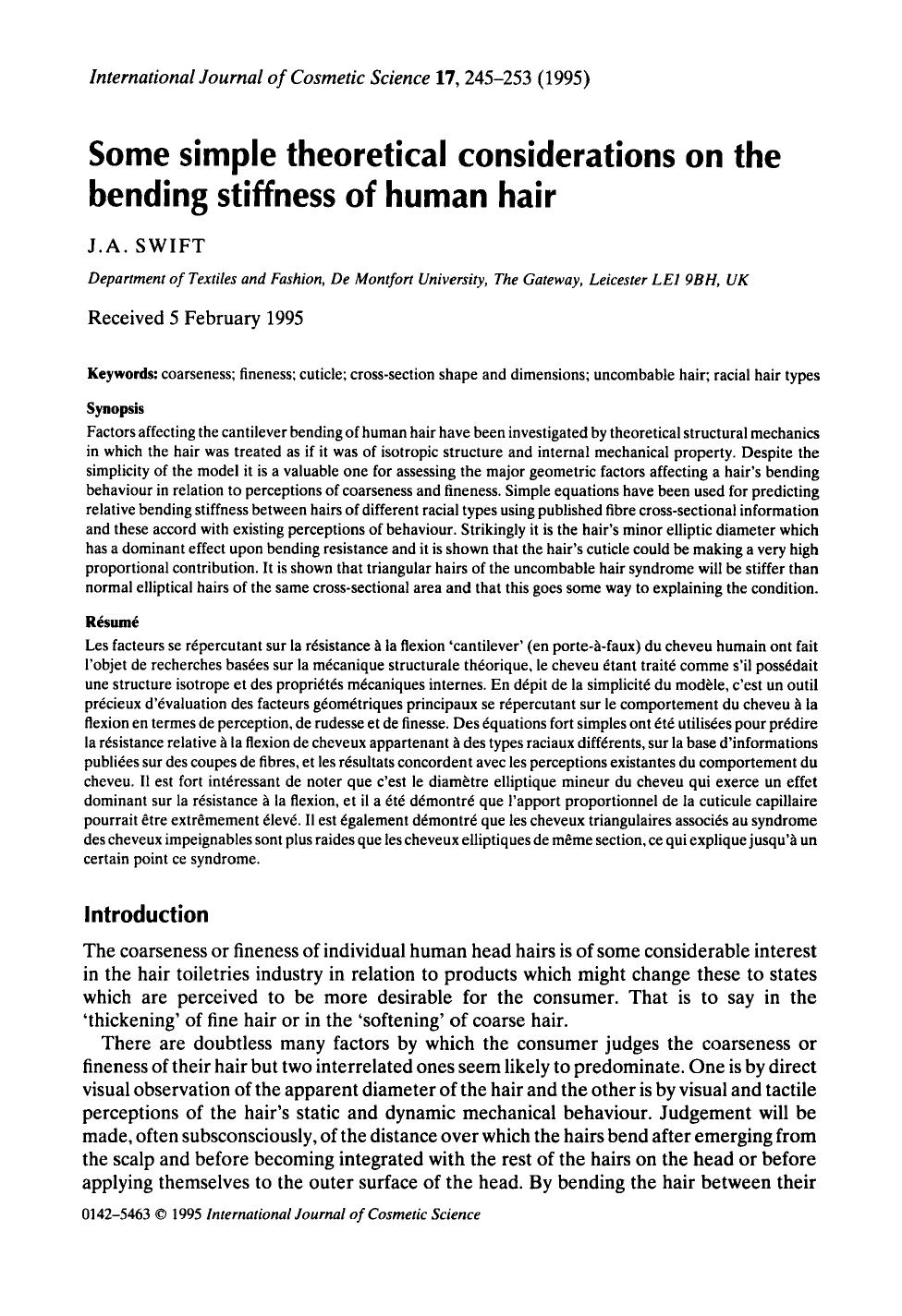 Some simple theoretical considerations on the bending stiffness of human hair by Unknown