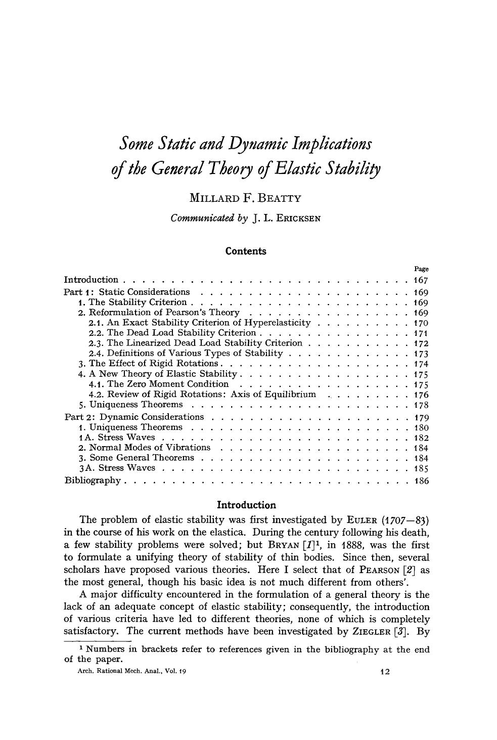 Some static and dynamic implications of of the general theory of elastic stability by Unknown