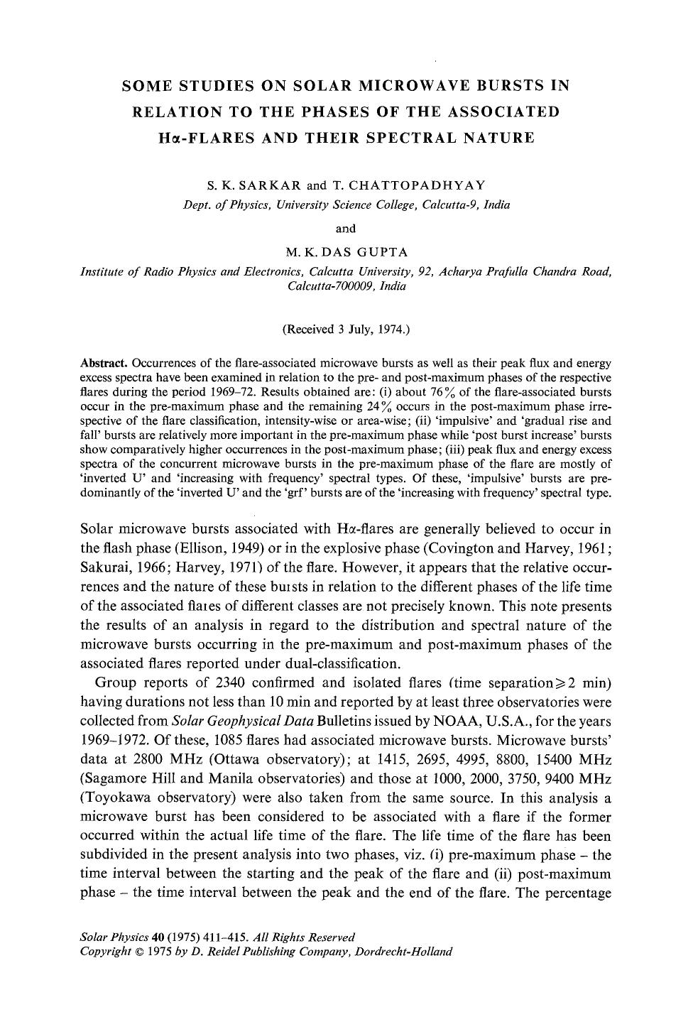 Some studies on solar microwave bursts in relation to the phases of the associated H&#x03B1;-flares and their spectral nature by Unknown