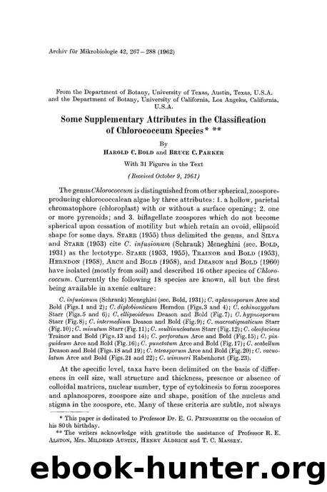 Some supplementary attributes in the classification of chlorococcum species by Unknown