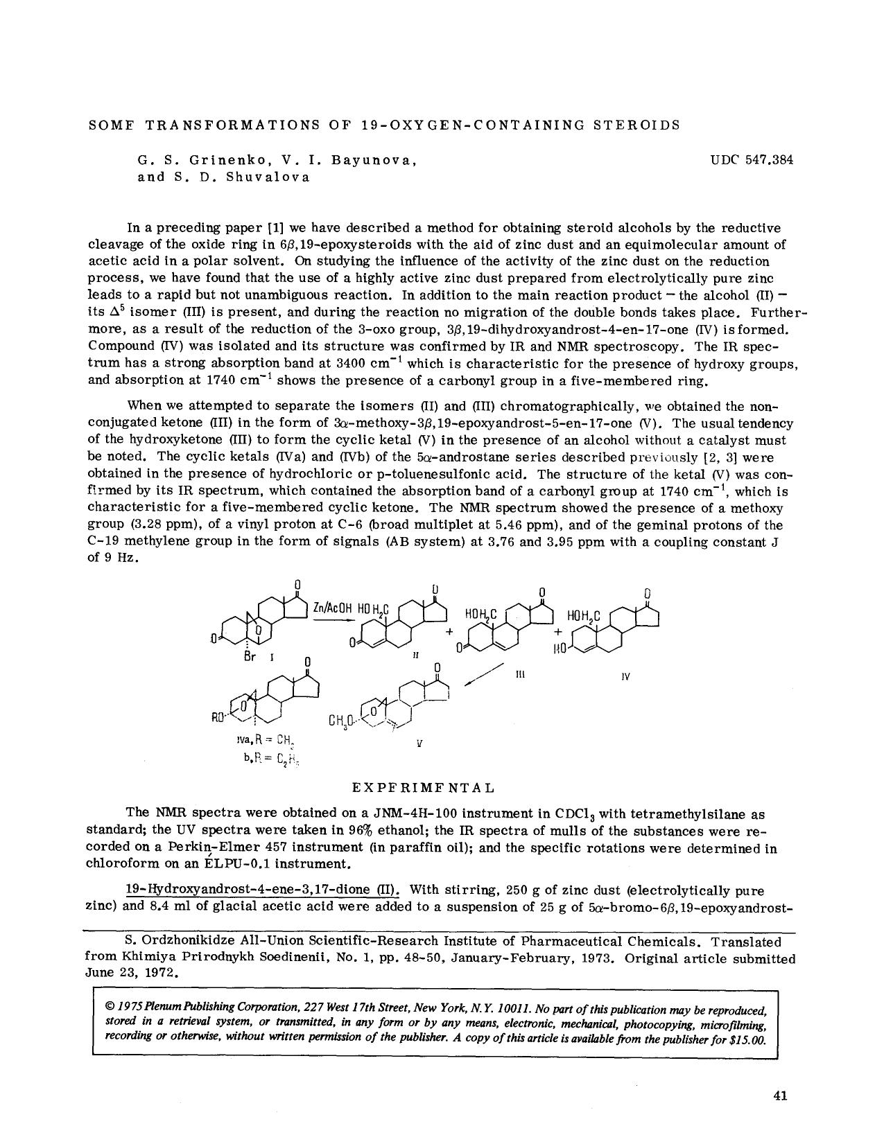Some transformations of 19-oxygen-containing steroids by Unknown