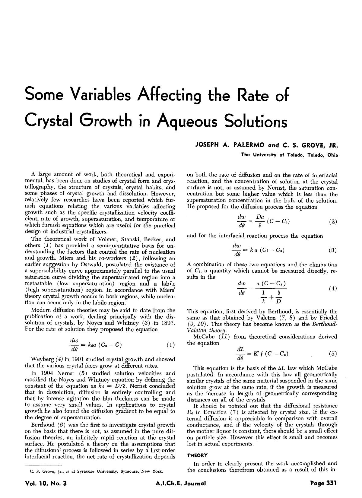 Some variables affecting the rate of crystal growth in aqueous solutions by Unknown