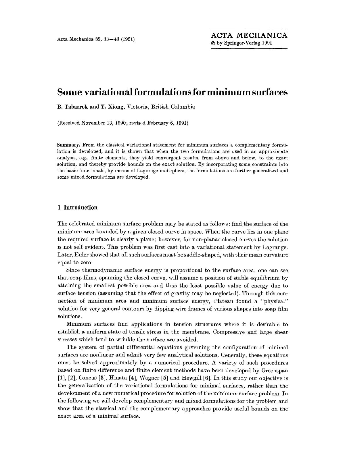 Some variational formulations for minimum surfaces by Unknown