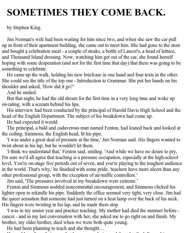 Sometimes They Come Back by Stephen King