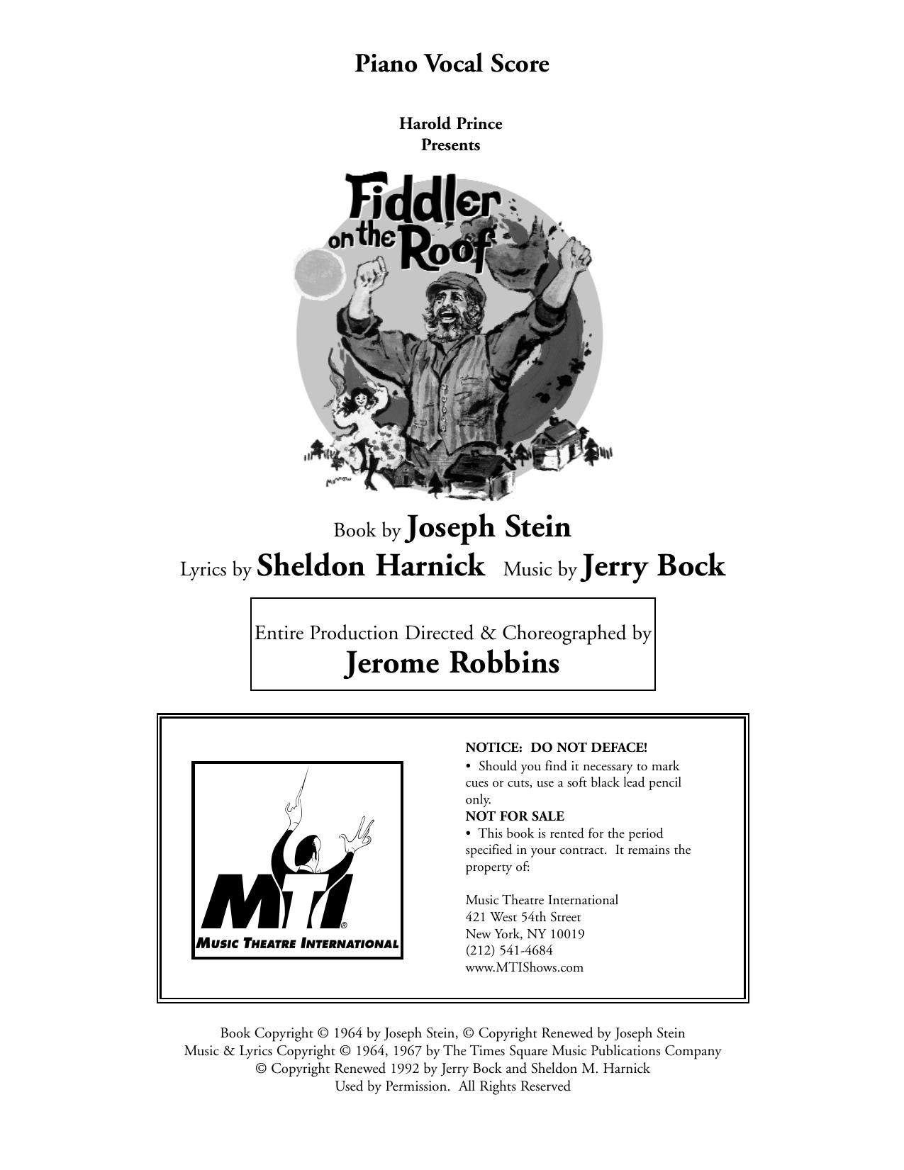 Songbook - Bock - Fiddler on the Roof by Piano Conductor Score