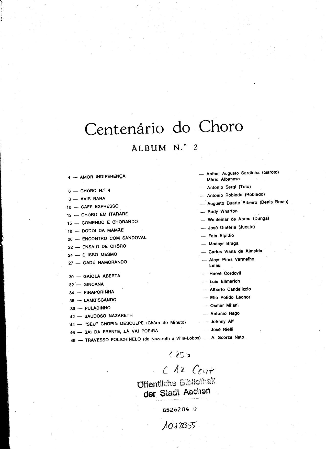 Songbook by Centenário do Choro Vol.2 (20 Choros Para Piano)