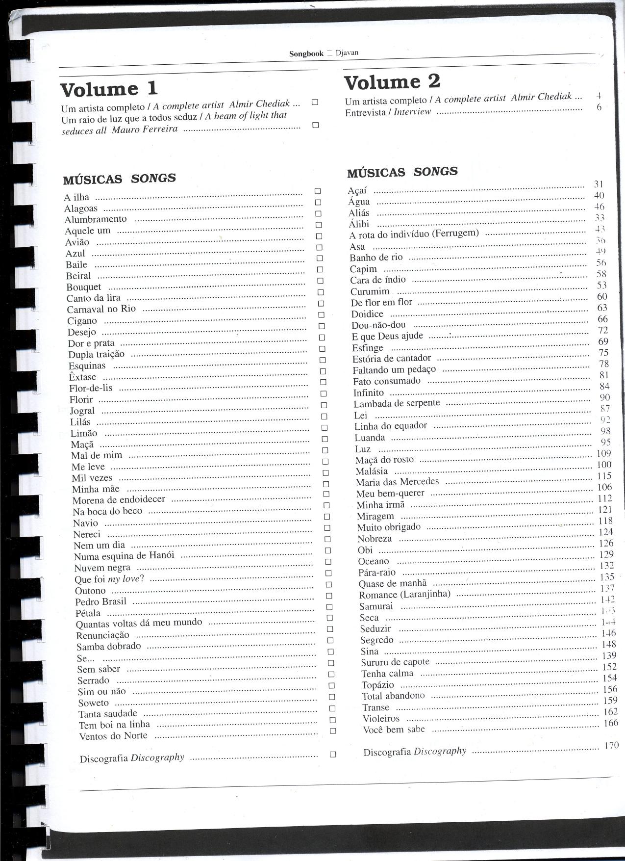 Songbook by Djavan Vol. 1 & 2 (chediak)