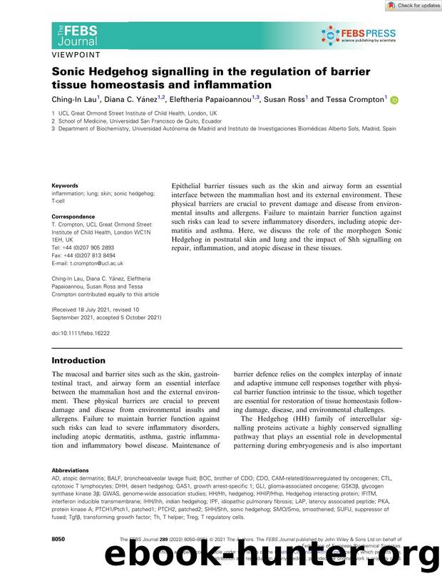 Sonic Hedgehog signalling in the regulation of barrier tissue homeostasis and inflammation by Unknown