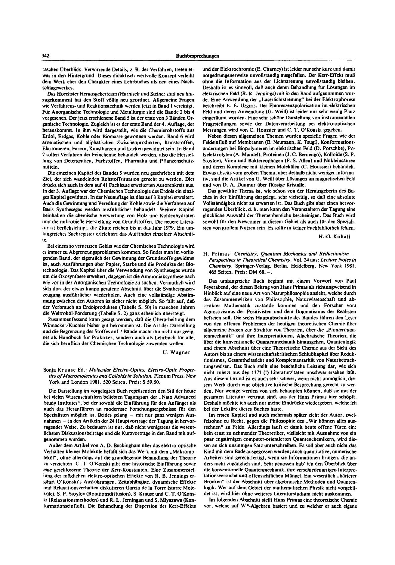 Sonja Krause Ed.: Molecular Electro-Optics, Electro-Optic Properties of Macromolecules and Colloids in Solution. Plenum Press. New York and London 1981. 520 Seiten, Preis: [dollar] 59.50. by Unknown