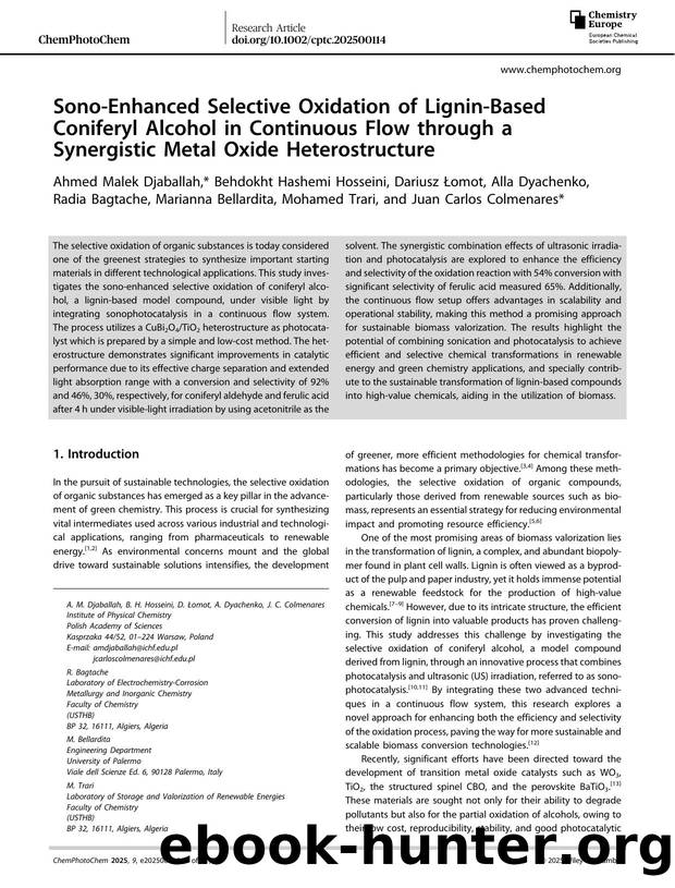 SonoâEnhanced Selective Oxidation of LigninâBased Coniferyl Alcohol in Continuous Flow through a Synergistic Metal Oxide Heterostructure by unknow