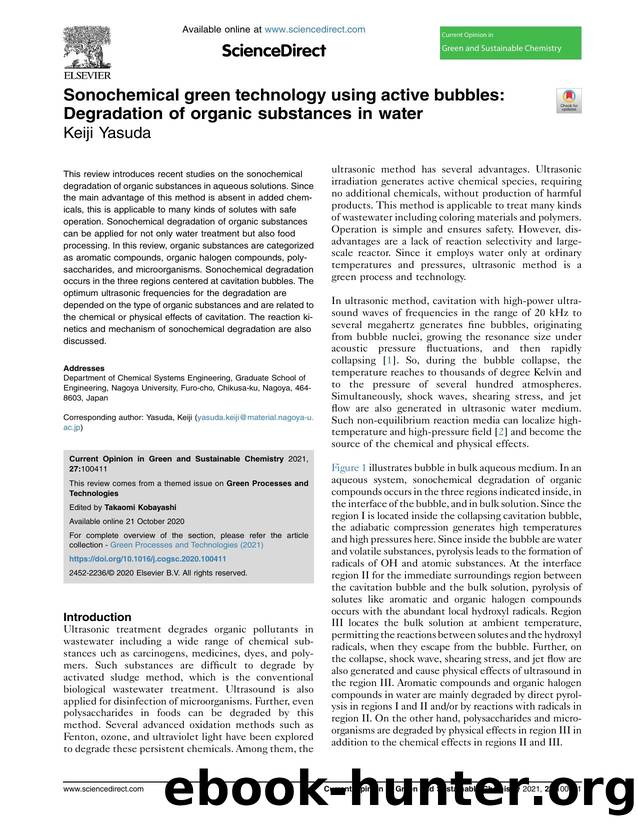 Sonochemical green technology using active bubbles: Degradation of organic substances in water by Keiji Yasuda