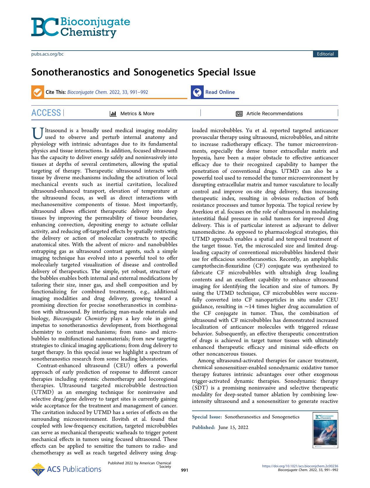 Sonotheranostics and Sonogenetics Special Issue by Zhifei Dai and Agata A. Exner